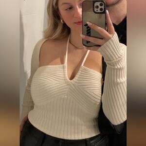 American Eagle Outfitters Cream Cropped Knit Top & Matching Shrug Size Medium